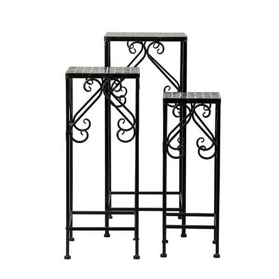 Home View Design 21338 27.8, 24 & 20.7 in. Square Mosaic Planter Stand - Amber, Set of 3