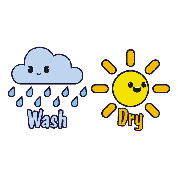 Home Vinyl Art Cartoon Rain Cloud & Sunlight Sticker Art 22" x 36" Washing Machine Glass Door Label Decoration Wash & Dry Lettering Art Design Wash & Laundry Room Wall Decal