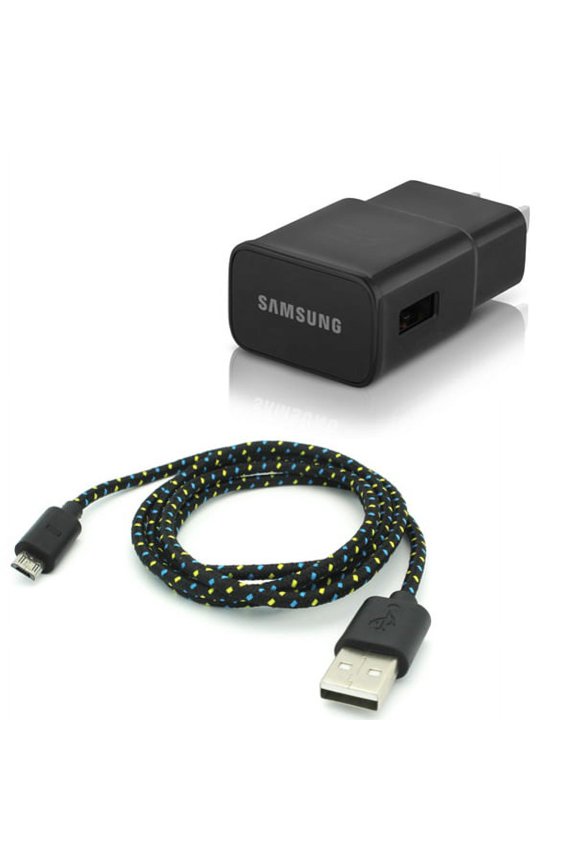Home Wall Adaptive Fast Charger 6ft Braided USB Cable Data Sync Wire A1E for Alcatel Pop Mega, Jitterbug Smart2 Smart, Icon 2, Avalon V, Idol Mini, Astro, PIXI CHARM, A30 Plus, Go Flip