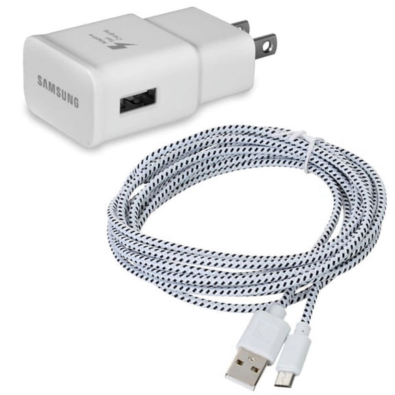 Home Wall Adaptive Fast Charger Baided 6ft USB Cable Data Wire USB-C Cord [White] GLZ for Verizon Ellipsis 7 8