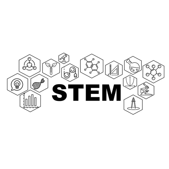 Home Wall Art Lettering Decal Design | Science Technology Engineering Mathematics - 10" x 20" Girls Boys Bedroom Living Room DIY Stick and Peel Vinyl Wall Decoration Sticker