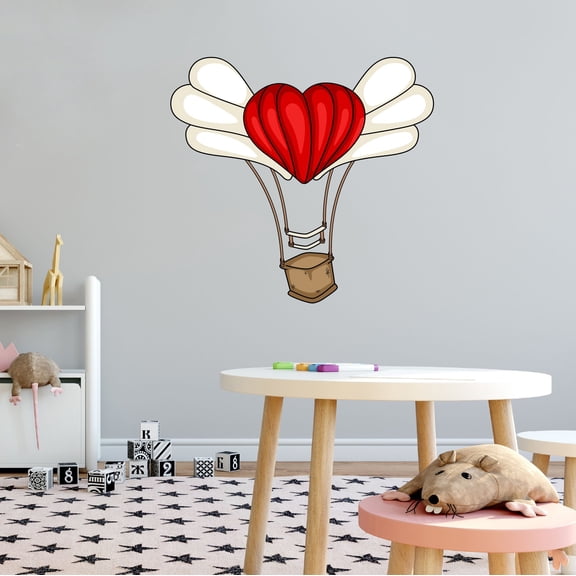 Home Wall Decal - 0 - Cute Hot Air Balloon Design Cute Flying Heart Hot Air Balloon with Wings - Proudly Hand Made Decal - Size: 20 In(W) x 18 In(H)