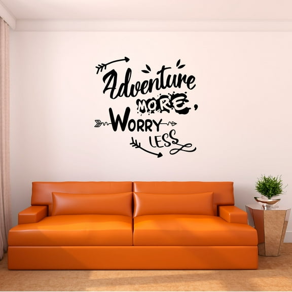 Home Wall Decal - Adventure More Worry less - Joyful Adventure Design Inspirational Adventure Quote with Arrow Designs - Proudly Hand Made Decal - Size: 30 In(W) x 30 In(H)