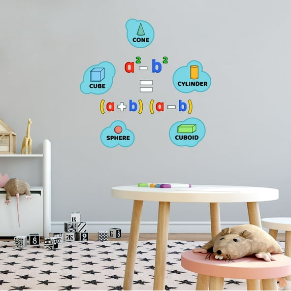 Home Wall Decal - Cylinder Cube Cone - Cute Learning Design Cute 3d Shapes for and Maths Formulas - Proudly Hand Made Decal - Size: 20 In(W) x 20 In(H)