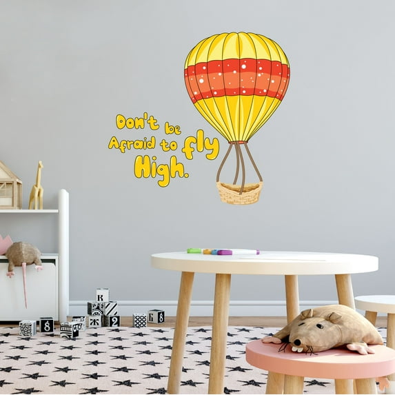 Home Wall Decal - Don't be Afraid to Fly High - Cute Hot Air Balloon Design Cute Dotted Flying Hot Air Balloon in Sky - Proudly Hand Made Decal - Size: 10 In(W) x 10 In(H)
