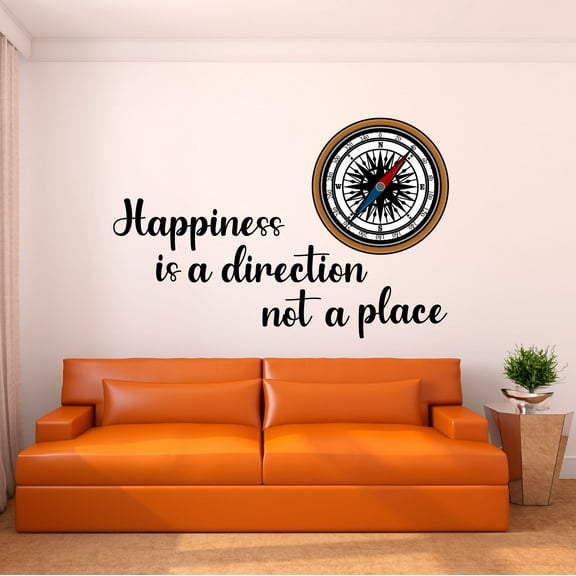 Home Wall Decal - Happiness is Direction - Vibrant Quote Design Cute Compass Art with Inspirational Quote - Proudly Hand Made Decal - Size: 30 In(W) x 21 In(H)