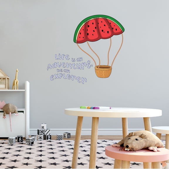 Home Wall Decal - Life is Adventure be Explorer - Cute Hot Air Balloon Design Cute Flying Watermelon Slice Hot Air Balloon - Proudly Hand Made Decal - Size: 10 In(W) x 9 In(H)