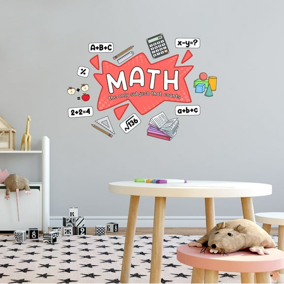 Home Wall Decal - Math Only Subject that Counts - Cute Learning Design Math Text with Cute Shapes and Formulas - Proudly Hand Made Decal - Size: 30 In(W) x 21 In(H)