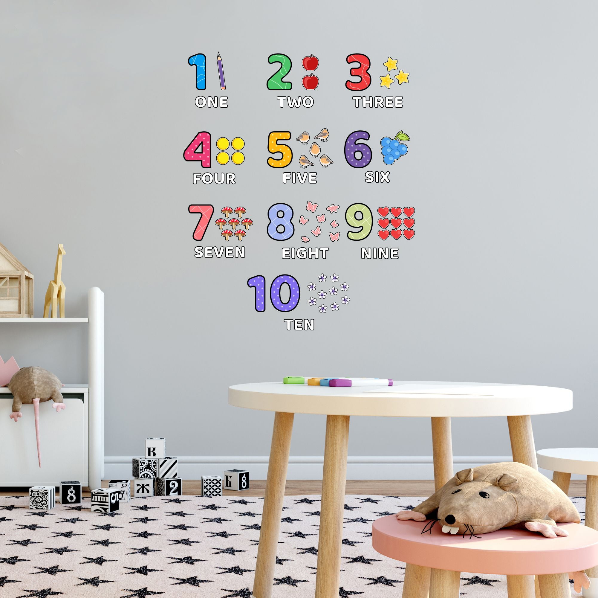 Home Wall Decal - One Two Three Four Five - Cute Learning Design Cute Counting Numbers from 1 to 10 Chart - Proudly Hand Made Decal - Size: 16 In(W) x 20 In(H)