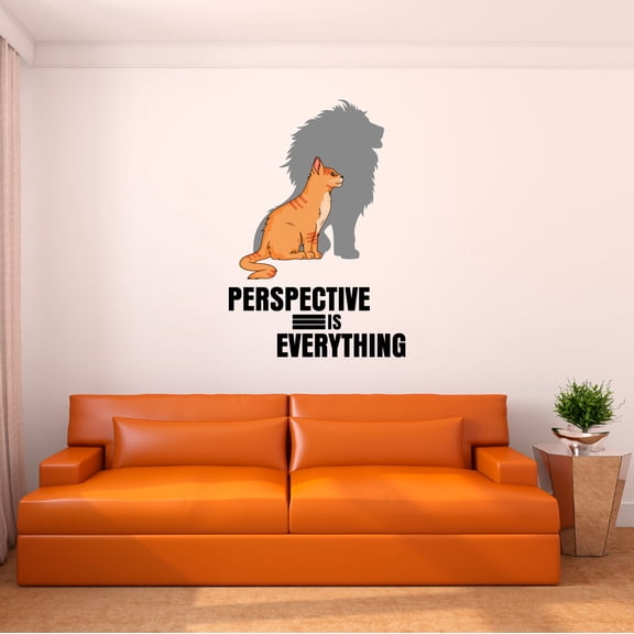 Home Wall Decal - Perspective is Everything - Cute Quote Design Cute Cat with Lion Shadow Perspective - Proudly Hand Made Decal - Size: 7 In(W) x 10 In(H)