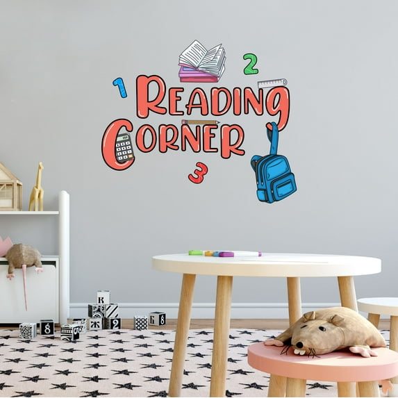 Home Wall Decal - Reading Corner - Cute Learning Design Reading Corner Lettering with Cute Book and Bags - Proudly Hand Made Decal - Size: 10 In(W) x 8 In(H)