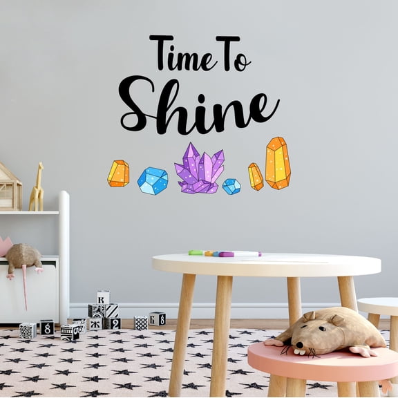 Home Wall Decal - Time to Shine - Cute Quote Design Colorful Cute Shinning Crystals and Diamonds - Proudly Hand Made Decal - Size: 20 In(W) x 18 In(H)