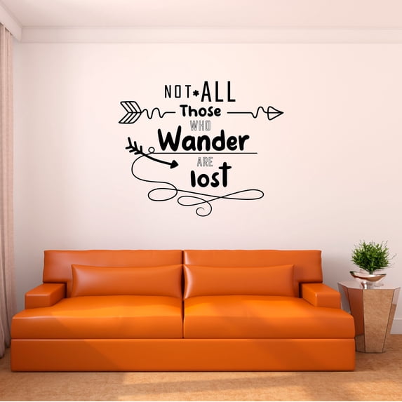 Home Wall Decal - Not All Wanders are Lost - Joyful Adventure Design Inspirational Wanderer Quote with Arrow Designs - Proudly Hand Made Decal - Size: 10 In(W) x 8 In(H)