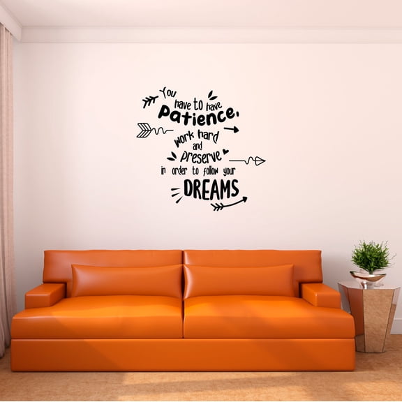 Home Wall Decal - Work Hard to Follow Dreams - Joyful Adventure Design Encouraging Patience Quote with Arrow Designs - Proudly Hand Made Decal - Size: 10 In(W) x 10 In(H)