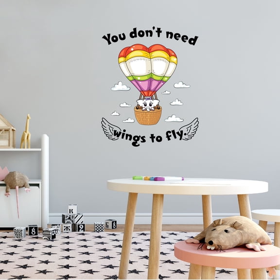 Home Wall Decal - You don't Need Wings to Fly - Beautiful Hot Air Balloon Design Beautiful Baby Elephant flying on Hot Air Balloon - Proudly Hand Made Decal - Size: 8 In(W) x 10 In(H)