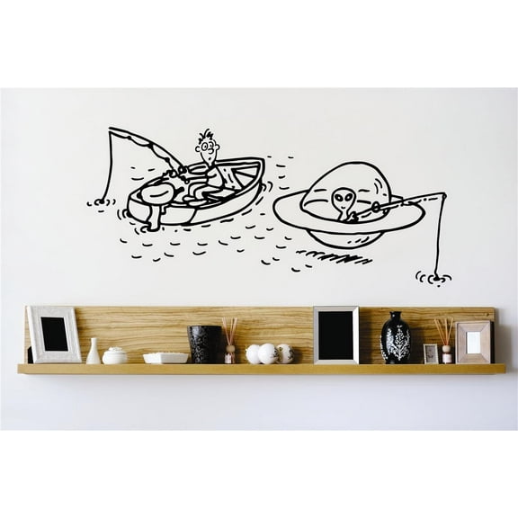 Home Wall Decals Alien Space Guy Fishing Bedroom Stickers DIY Removable Originality Stickers - Size: 20 In x 30 In