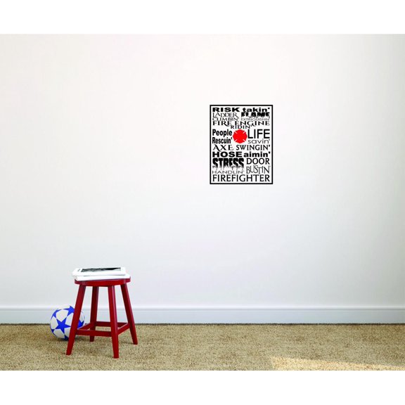 Home Wall Decals Fire Fighter Description Ladder Engine Hose Stress Door Bustin Axe Rescue Saving Bedroom Stickers DIY Removable Originality Stickers - Size: 10 In x 20 In