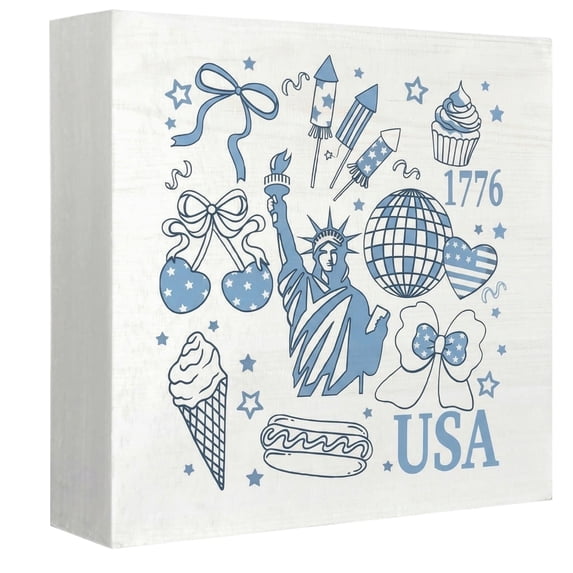 Home Wall Decor, Decorative Wall Art, 5X5 In, 4Th of July Decorations for Home, Blue Decor, Red Decor, Patriotic Theme, Freestanding Shelf Block, 1 Pc