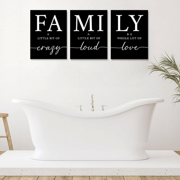 Home Wall Decor for Living Room Dining Room Family Wall Decor Dining Room Decor for Wall Love Living Room Wall Decor Home Decor Family Decor Family Entryway Wall Art Black Set of 3 12"X16"