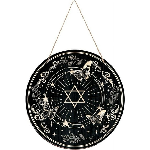 Home Wall Decor Signs Butterfly Decorative Wood Sign Black Hanging Wooden Moon Wall Art Star Welcome Sign Plaque Decorative Wall Sculpture for Halloween Christmas Decorations