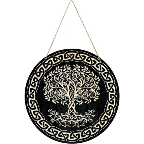Home Wall Decor Signs Tree of Life Decorative Wood Sign Black Witch Hanging Wooden Wall Art Welcome Sign Plaque Decorative Wall Sculpture for Halloween Christmas Decorations