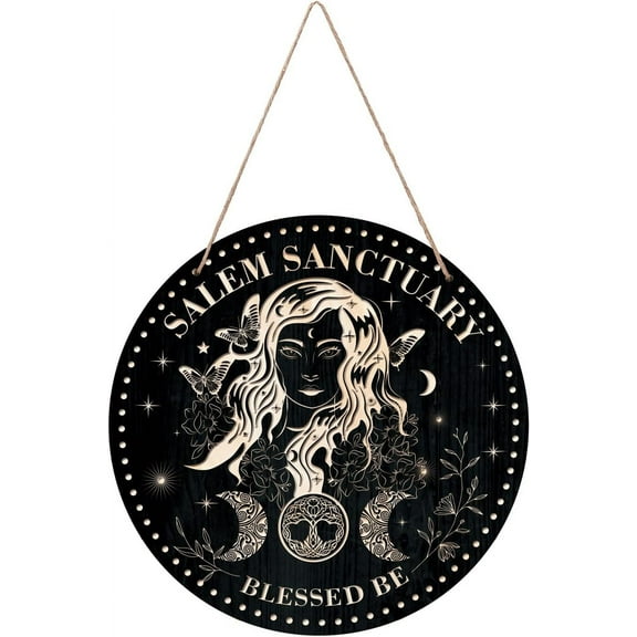 Home Wall Decor Signs Wood Sign Salem Sanctuary Decorative Hanging Moon Wooden Wall Art Star Welcome Sign Plaque Decorative Wall Sculpture for Christmas Decorations