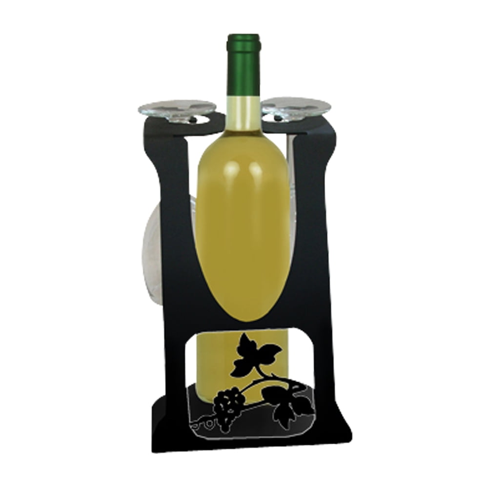 Black Wrought Iron Grapevine Wine Holder with Glass Slots