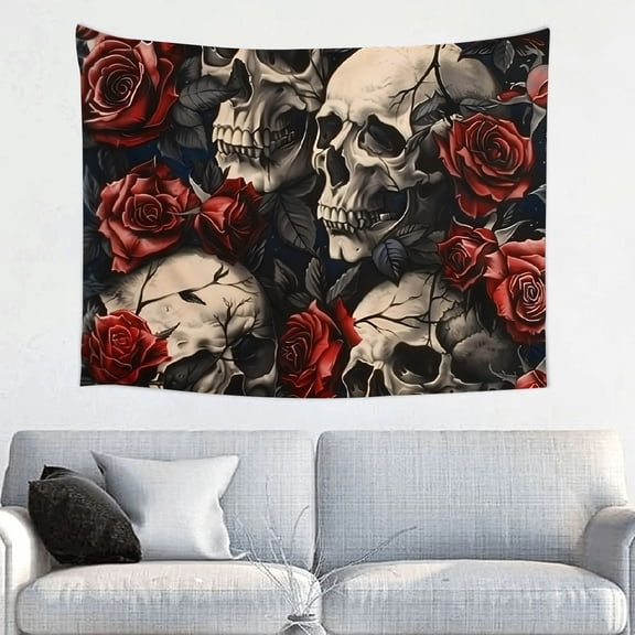Home Wall Tapestry Art, skulls roses gothic art Print Tapestry Wall Hanging, for Bedroom Living Room Dorm for decorative wall hanging