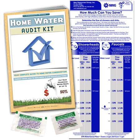 Home Water Audit Book, Toilet Leak tablets & Faucet flow bag