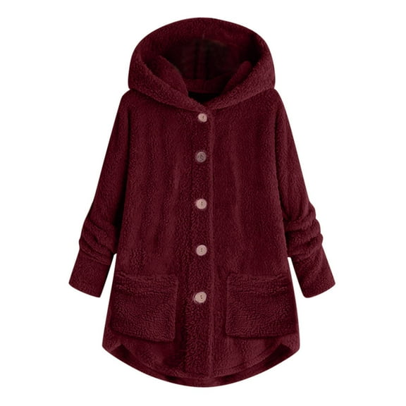 Home Wear Casual Coat for Women Plus Size Button Plush Tops Hooded Loose Cardigan Wool Coat Winter Loose Jacket Women Blazers and Suit Jackets Blazer Jackets for Women