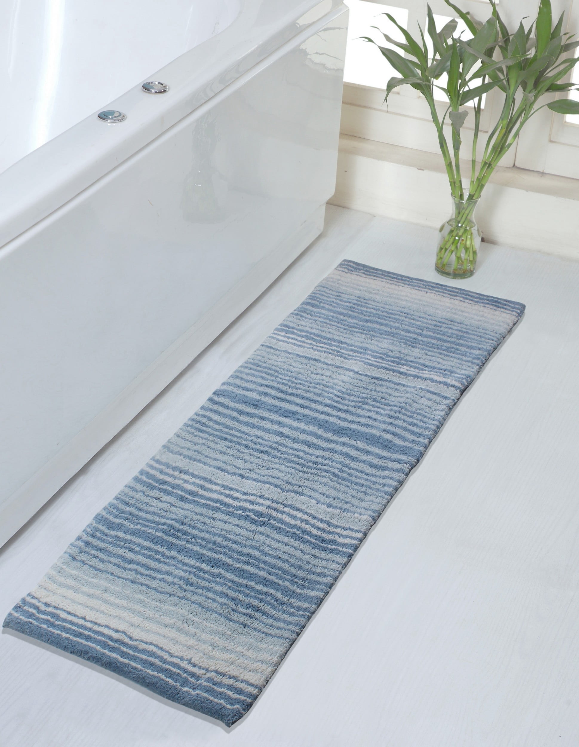 Home Weavers 100% Cotton Gradation Collection Bathroom Decore | Washable Rug | Bathroom Mat | Kitchen rug | Bathroom Rug Set | Bath Mat Set | Bath Floor Mat Non Slip, 21"x54", Blue