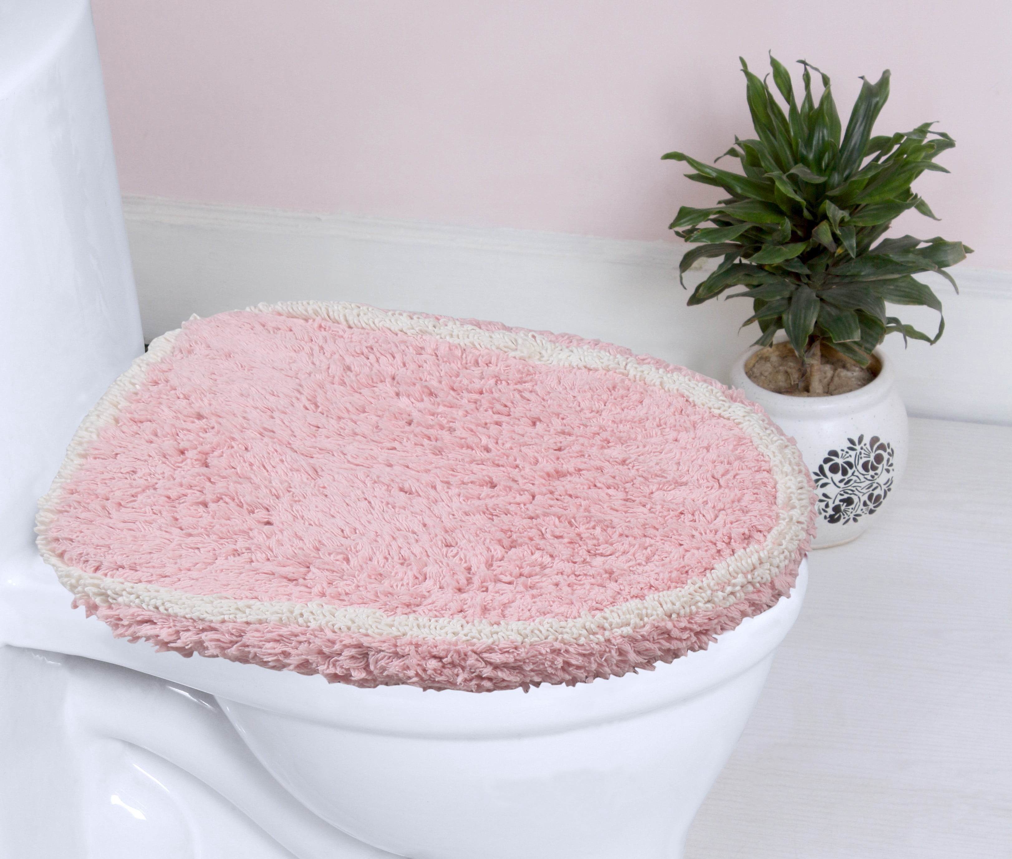 Home Weavers Allure Bathroom Rug Toilet Lid Seat Cover, Elastic Edges, 100% Cotton Soft Universal Fit for Standard Round Elongated Bath Room Bowl Lids, Washable, 18"x18" Toilet Lid Cover, Pink
