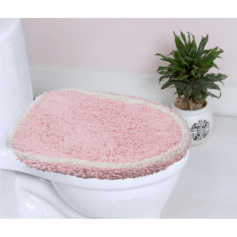Home Weavers Allure Bathroom Rug Toilet Lid Seat Cover, Elastic Edges, 100%  Cotton Soft Universal Fit for Standard Round Elongated Bath Room Bowl