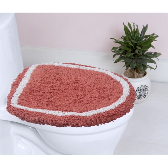 Home Weavers Allure Bathroom Rug Toilet Lid Seat Cover, Elastic Edges, 100% Cotton Soft Universal Fit for Standard Round Elongated Bath Room Bowl Lids, Washable, 18"x18" Toilet Lid Cover, Coral