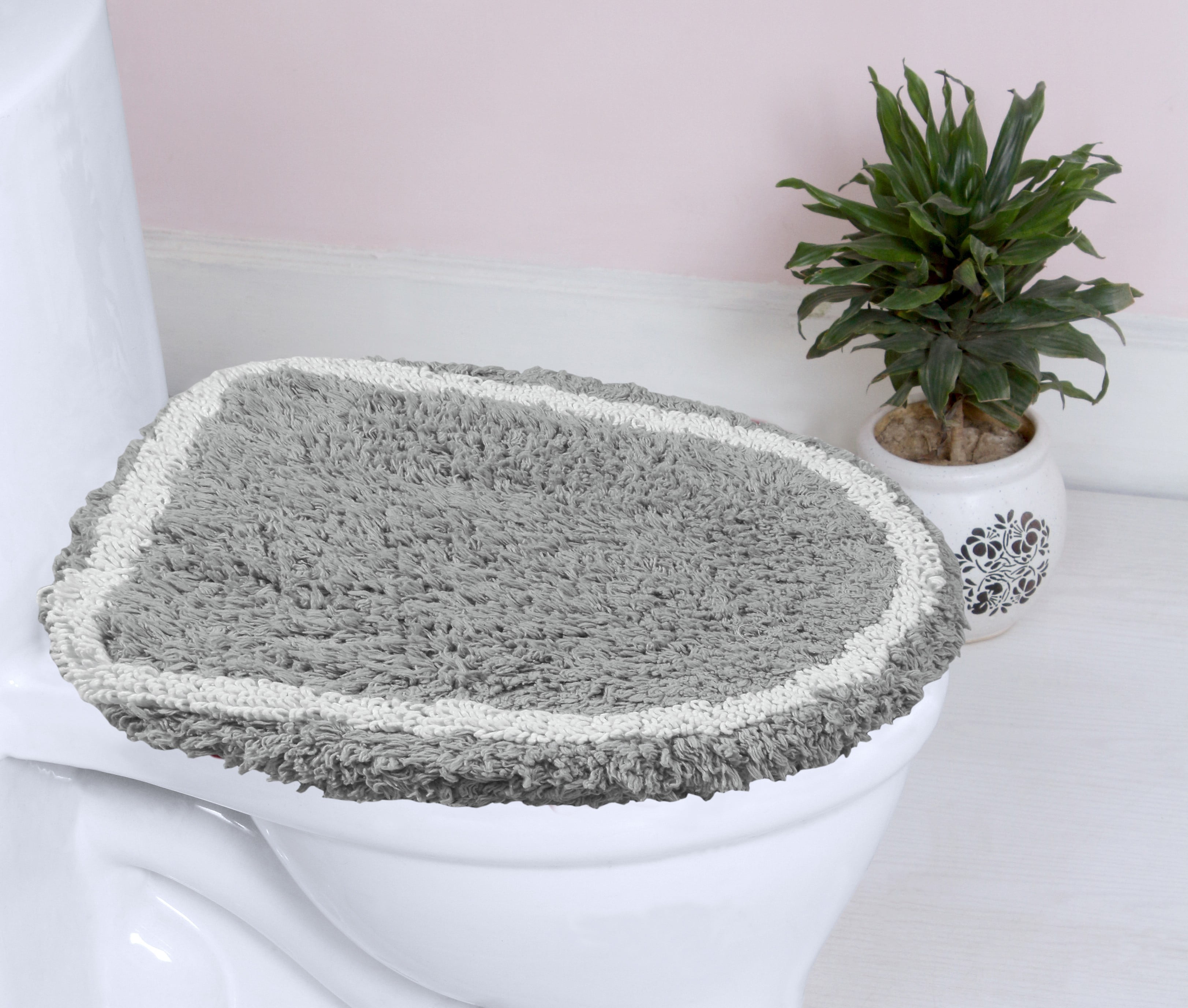 Home Weavers Allure Bathroom Rug Toilet Lid Seat Cover, Elastic Edges, 100 Cotton Soft