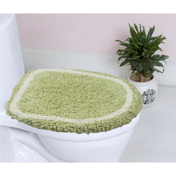 Home Weavers Allure Bathroom Rug Toilet Lid Seat Cover, Elastic Edges, 100% Cotton Soft Universal Fit for Standard Round Elongated Bath Room Bowl Lids, Washable, 18"x18" Toilet Lid Cover, Green