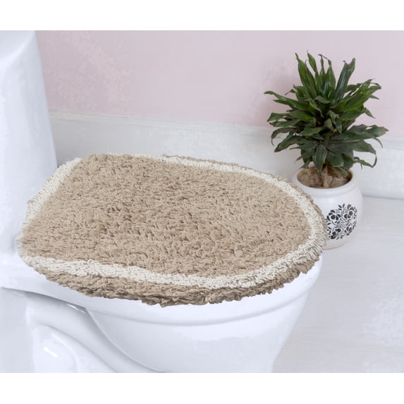 Home Weavers Allure Bathroom Rug Toilet Lid Seat Cover, Elastic Edges, 100% Cotton Soft Universal Fit for Standard Round Elongated Bath Room Bowl Lids, Washable, 18"x18" Toilet Lid Cover, Linen