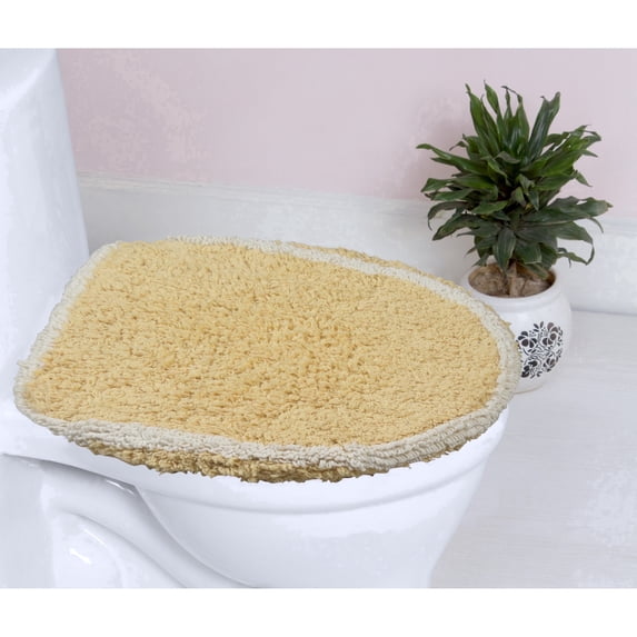 Home Weavers Allure Bathroom Rug Toilet Lid Seat Cover, Elastic Edges, 100% Cotton Soft Universal Fit for Standard Round Elongated Bath Room Bowl Lids, Washable, 18"x18" Toilet Lid Cover, Yellow