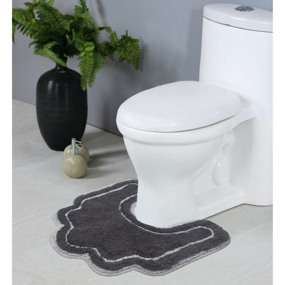 Home Weavers Allure Bathroom Rug Toilet Rugs U Shaped Contour,Extra Thick Toilet Rug, Non-Slip Contour Mat for Bathroom,100% Cotton Soft, Absorbent Water, Machine Washable, 20"x20" Contour, Dark Gray