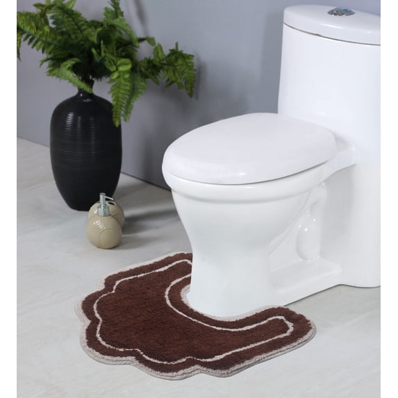 Home Weavers Allure Bathroom Rug Toilet Rugs U Shaped Contour,Extra Thick Toilet Rug, Non-Slip Contour Mat for Bathroom,100% Cotton Soft, Absorbent Water, Machine Washable, 20"x20" Contour, Brown