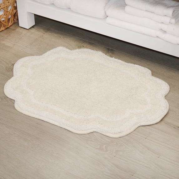 Home Weavers Allure Collection 100% Cotton Bath Rug 17"x24", Soft & Absorbent Bathroom Rug, Non-Slip Backing, Quick Dry, Machine Washable Bath Mat for Floor, Shower & Tub, Ivory