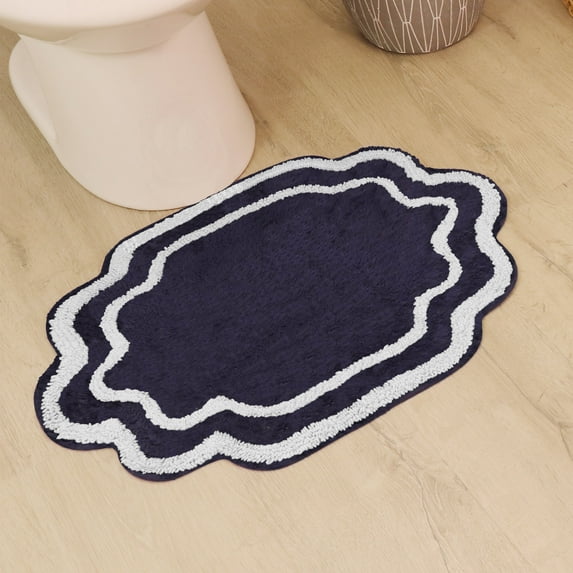 Home Weavers Allure Collection 100% Cotton Bath Rug 17"x24", Soft & Absorbent Bathroom Rug, Non-Slip Backing, Quick Dry, Machine Washable Bath Mat for Floor, Shower & Tub, Navy