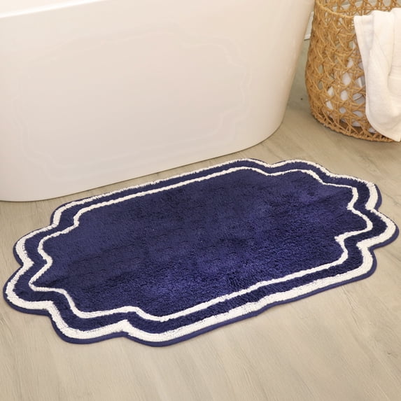 Home Weavers Allure Collection 100% Cotton Bath Rug 21"x34", Soft & Absorbent Bathroom Rug, Non-Slip Backing, Quick Dry, Machine Washable Bath Mat for Floor, Shower & Tub, Navy