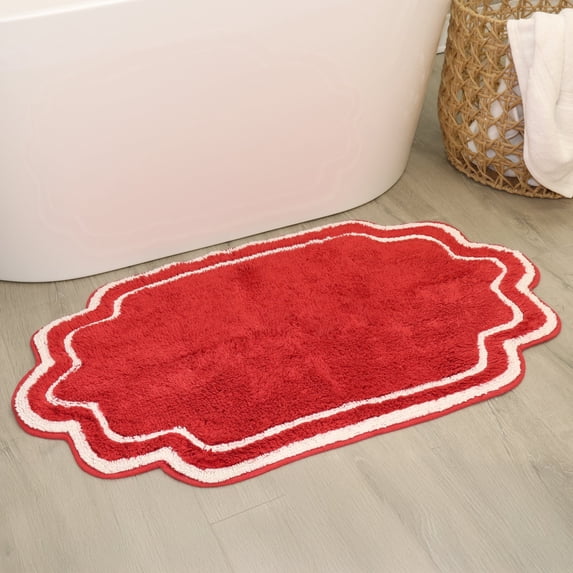 Home Weavers Allure Collection 100% Cotton Bath Rug 21"x34", Soft & Absorbent Bathroom Rug, Non-Slip Backing, Quick Dry, Machine Washable Bath Mat for Floor, Shower & Tub, Red