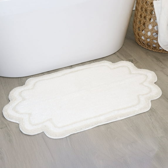Home Weavers Allure Collection 100% Cotton Bath Rug 21"x34", Soft & Absorbent Bathroom Rug, Non-Slip Backing, Quick Dry, Machine Washable Bath Mat for Floor, Shower & Tub, White