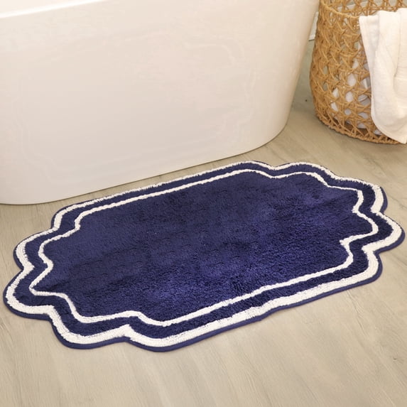 Home Weavers Allure Collection Cotton Bath Rug, Tufted Non-Slip Backing, Soft Absorbent, Machine Washable, 21"x34", Navy