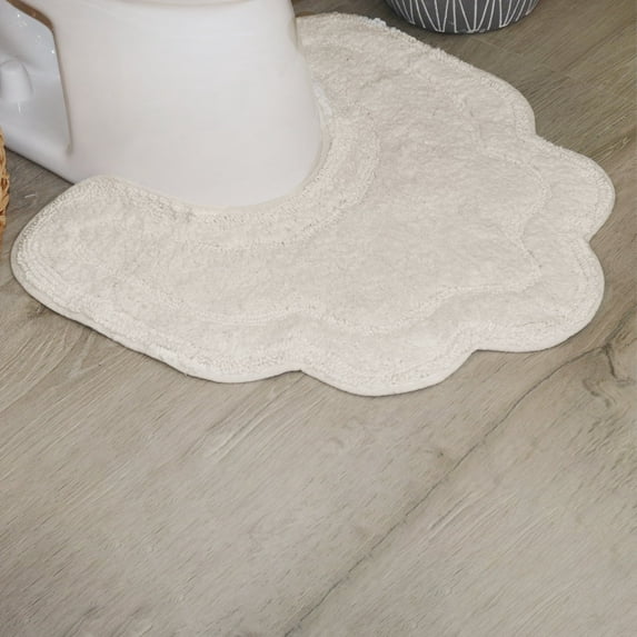 Home Weavers Allure Collection 100% Cotton Contour Rug 20"x20", Soft & Absorbent U-Shaped Toilet Rug, Non-Slip Backing, Quick Dry, Machine Washable Bathroom Floor Mat for Toilet Base, Ivory