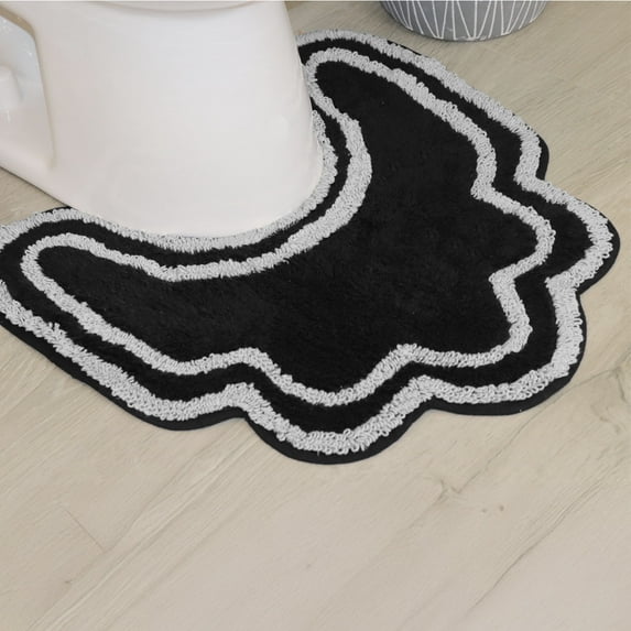 Home Weavers Allure Collection 100% Cotton Contour Rug 20"x20", Soft & Absorbent U-Shaped Toilet Rug, Non-Slip Backing, Quick Dry, Machine Washable Bathroom Floor Mat for Toilet Base, Black