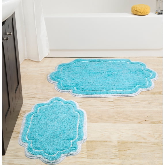 Home Weavers Cotton 2-Piece Bath Rug Set, Soft Absorbent Non-Slip Bath Mats, Machine Washable Bathroom Rugs,17x24 & 21x34 Inches, Blue