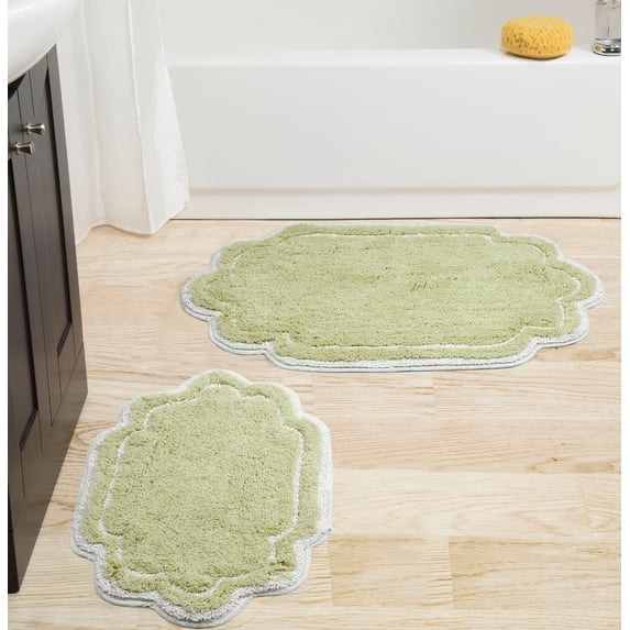 Home Weavers Allure Collection 100% Cotton Non-Slip Bathroom Rug Set Machine Washable Bathroom Rug-17"x24", Bath Rug- 21"x34", Green Color 2 Piece Bath Rug set
